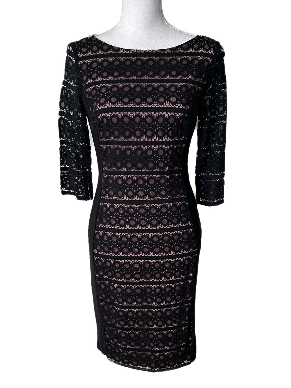 Vintage Anne Klein Dress Black Lace Sheath Cocktail Party LBD Evening Size 4
